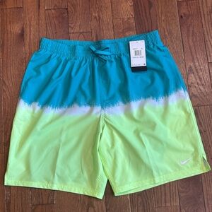 Nike Men’s 9” Ocean Merge Swim Trunks, Boxer Lined, Teal/ Lime, Size XXL